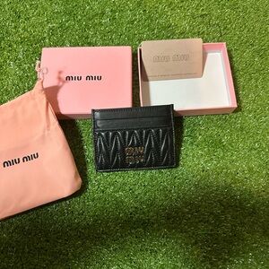 Miu Miu Black and Gold Card Holder with Box
